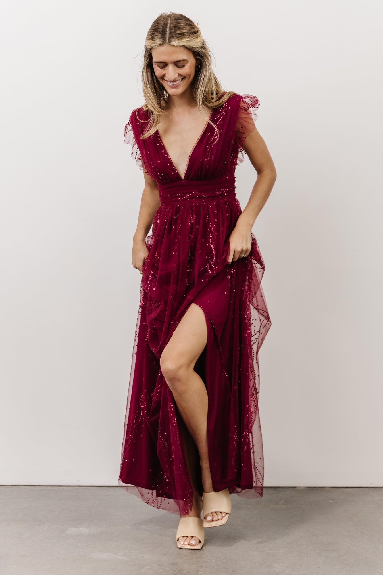 Annika Sequin Mesh Maxi Dress | Wine - Baltic Born