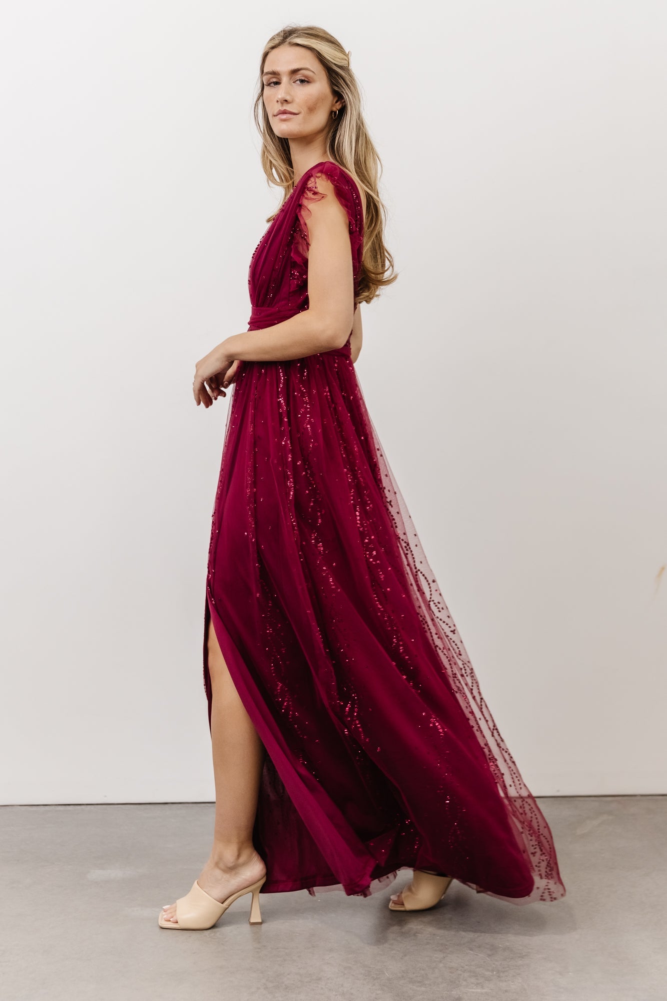 Annika Sequin Mesh Maxi Dress | Wine - Baltic Born