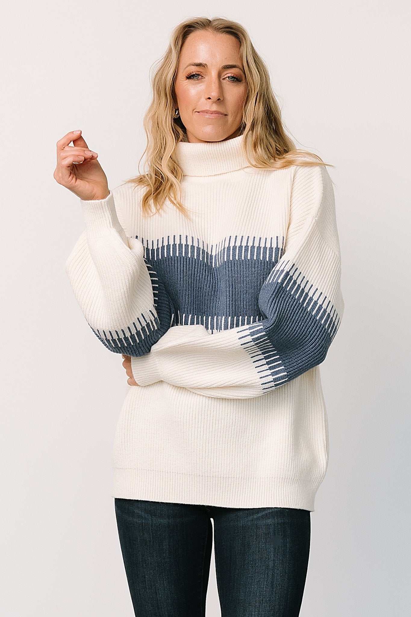 Antonov Turtle Neck Sweater | Blue + Cream - Baltic Born