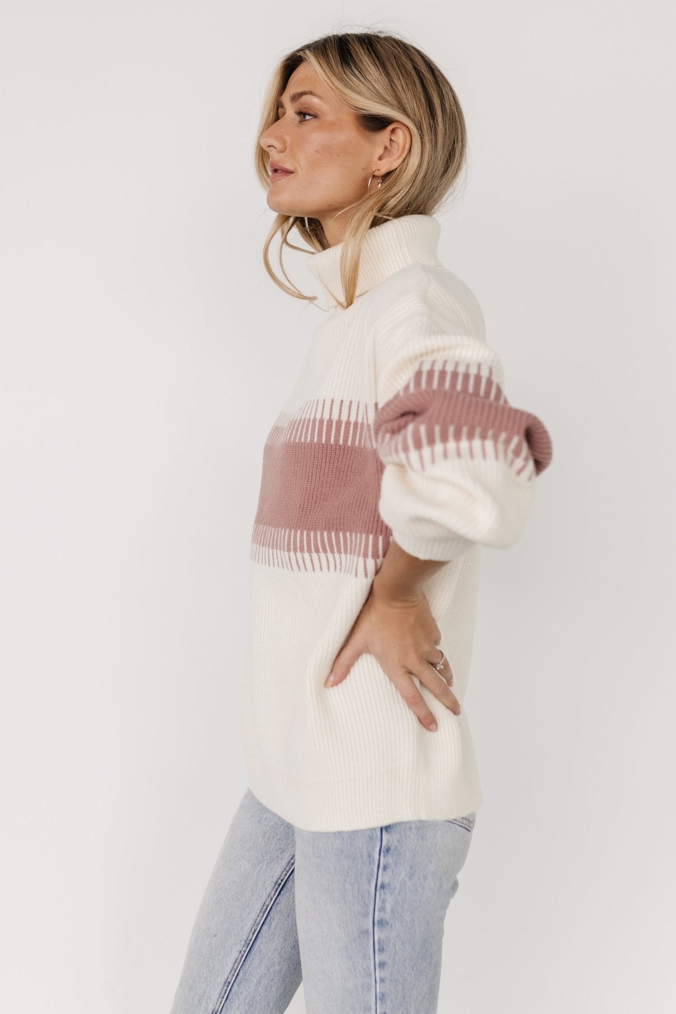 Antonov Turtle Neck Sweater | Mauve + Cream - Baltic Born