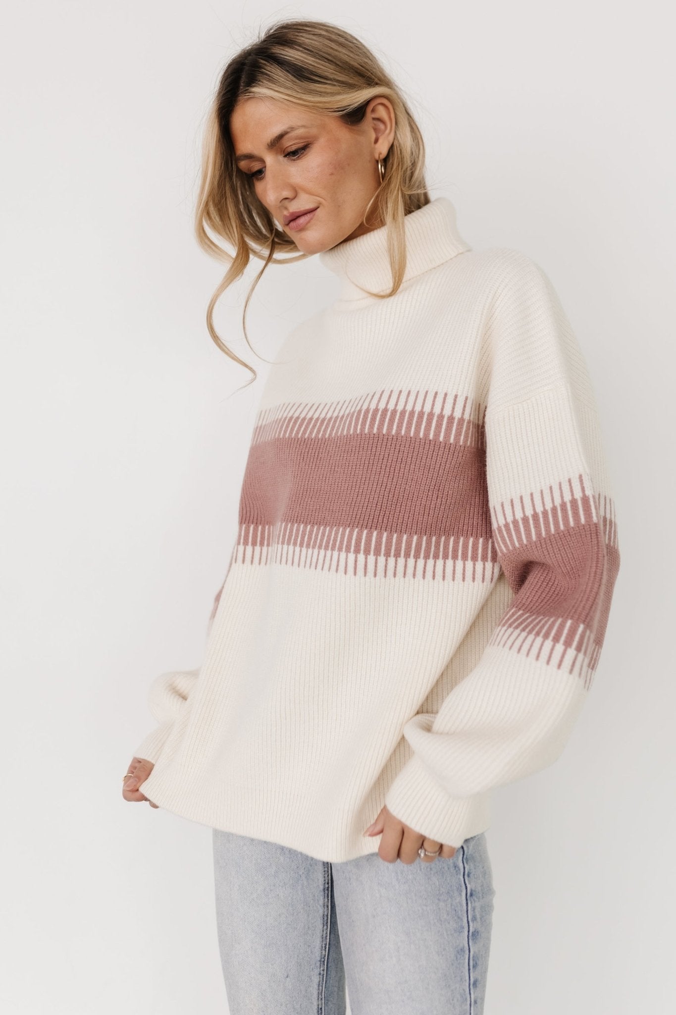 Antonov Turtle Neck Sweater | Mauve + Cream - Baltic Born