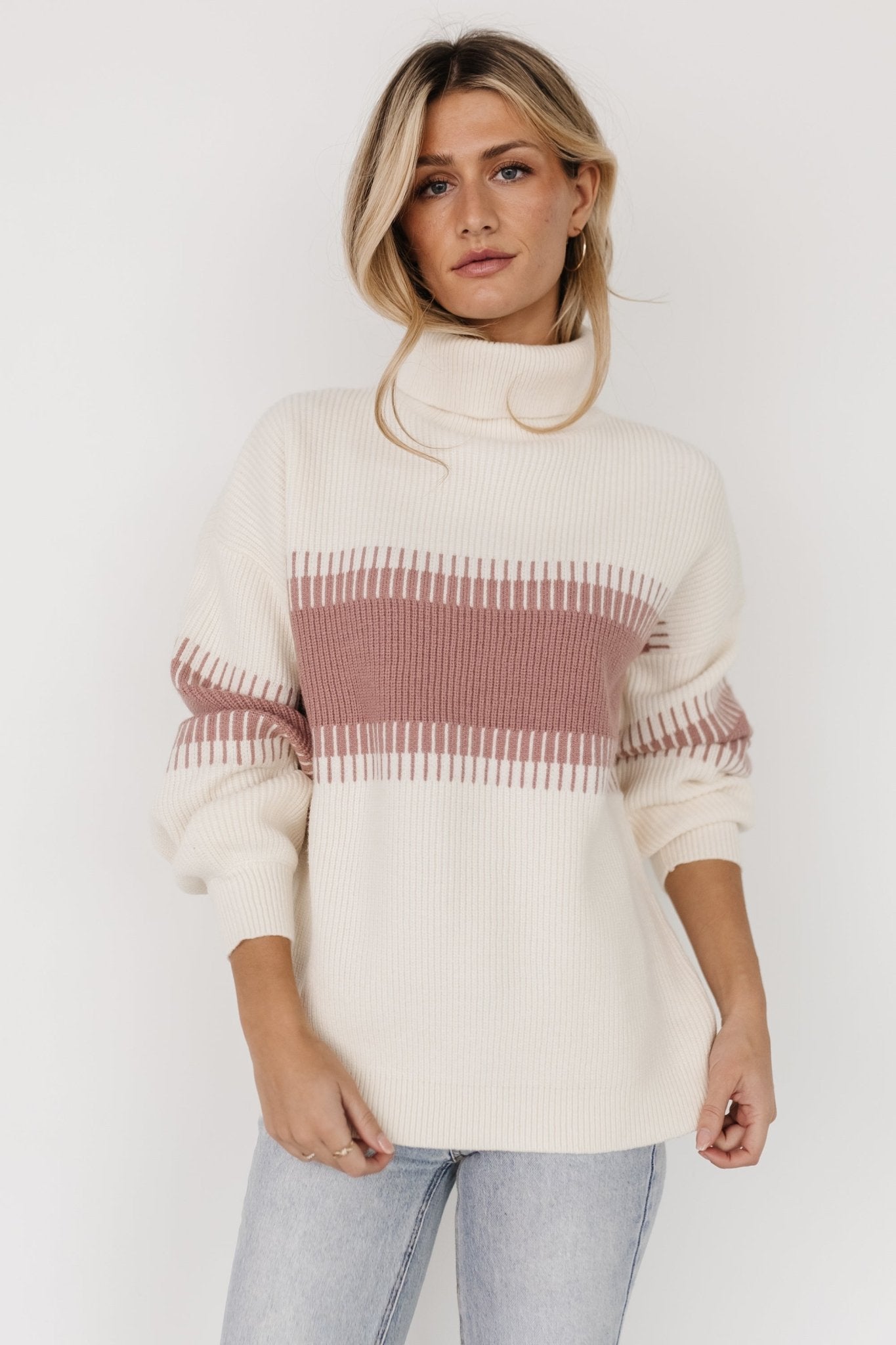 Antonov Turtle Neck Sweater | Mauve + Cream - Baltic Born