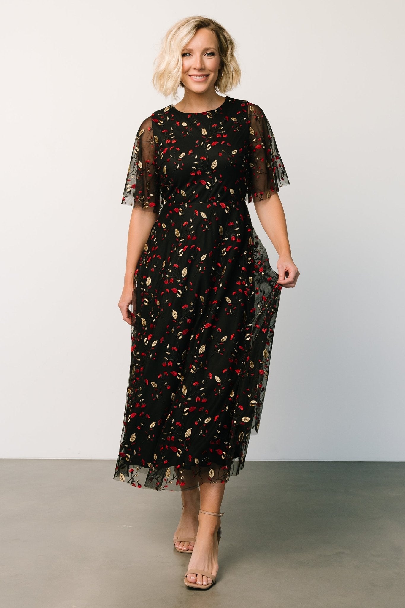 Arabella Embroidered Tulle Maxi Dress | Black + Red - Baltic Born