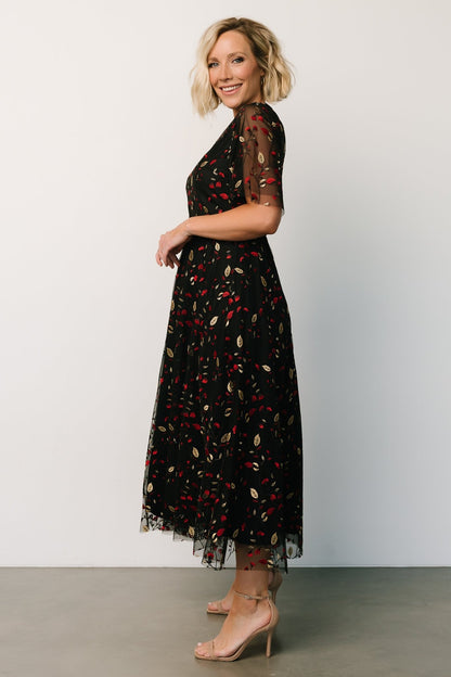 Arabella Embroidered Tulle Maxi Dress | Black + Red - Baltic Born