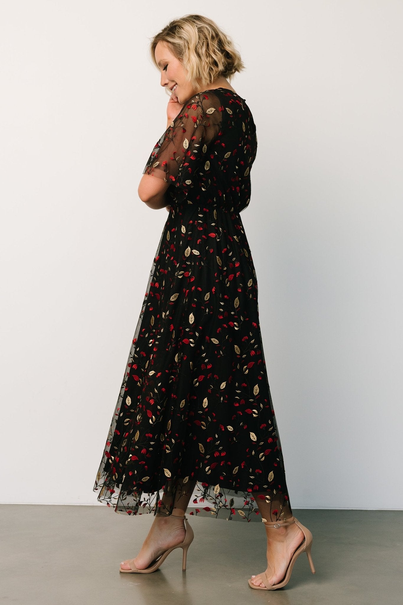 Arabella Embroidered Tulle Maxi Dress | Black + Red - Baltic Born