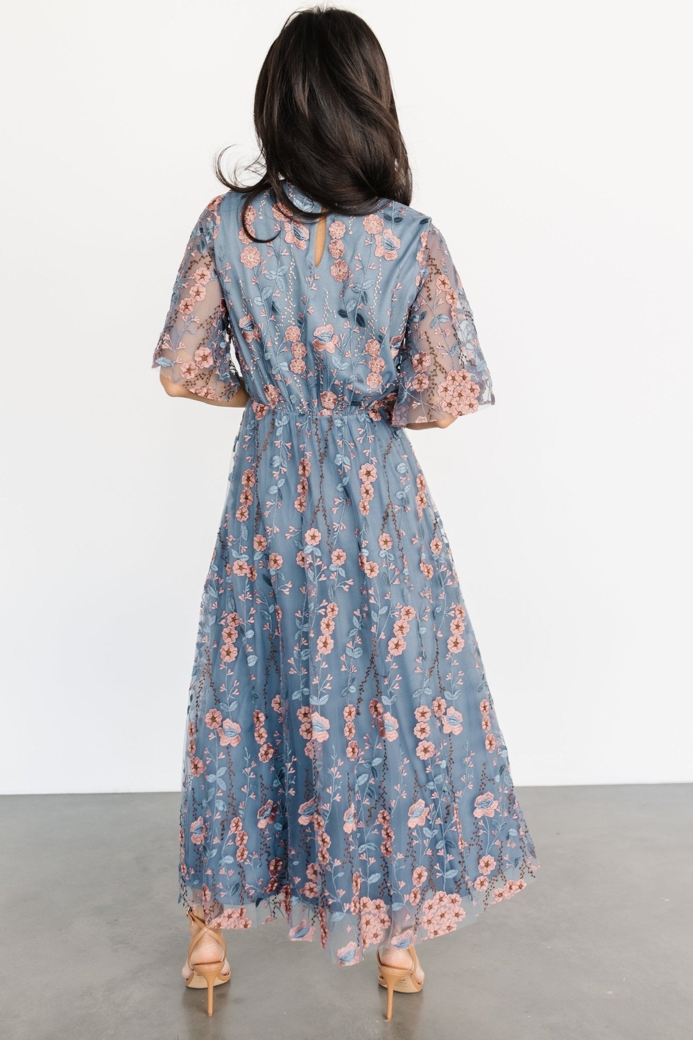 Arabella Embroidered Tulle Maxi Dress | Blue + Pink – Baltic Born Arabella Embroidered Tulle Maxi Dress | Blue + Pink – Baltic Born