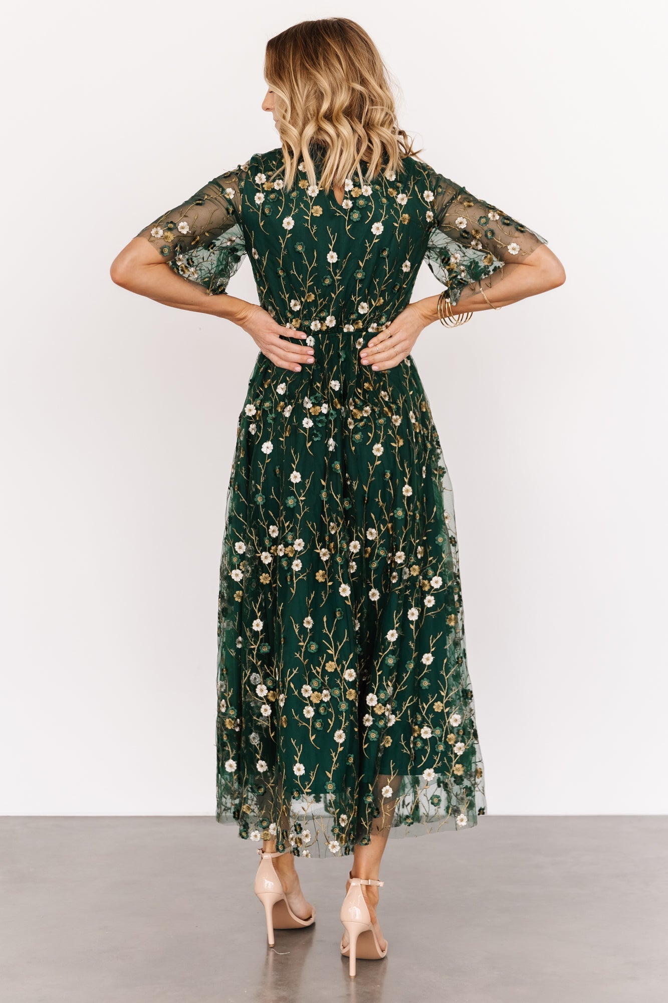 Arabella Embroidered Tulle Maxi Dress | Dark Green Floral - Baltic Born