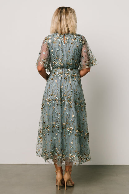 Arabella Embroidered Tulle Maxi Dress | Dusty Blue Floral - Baltic Born