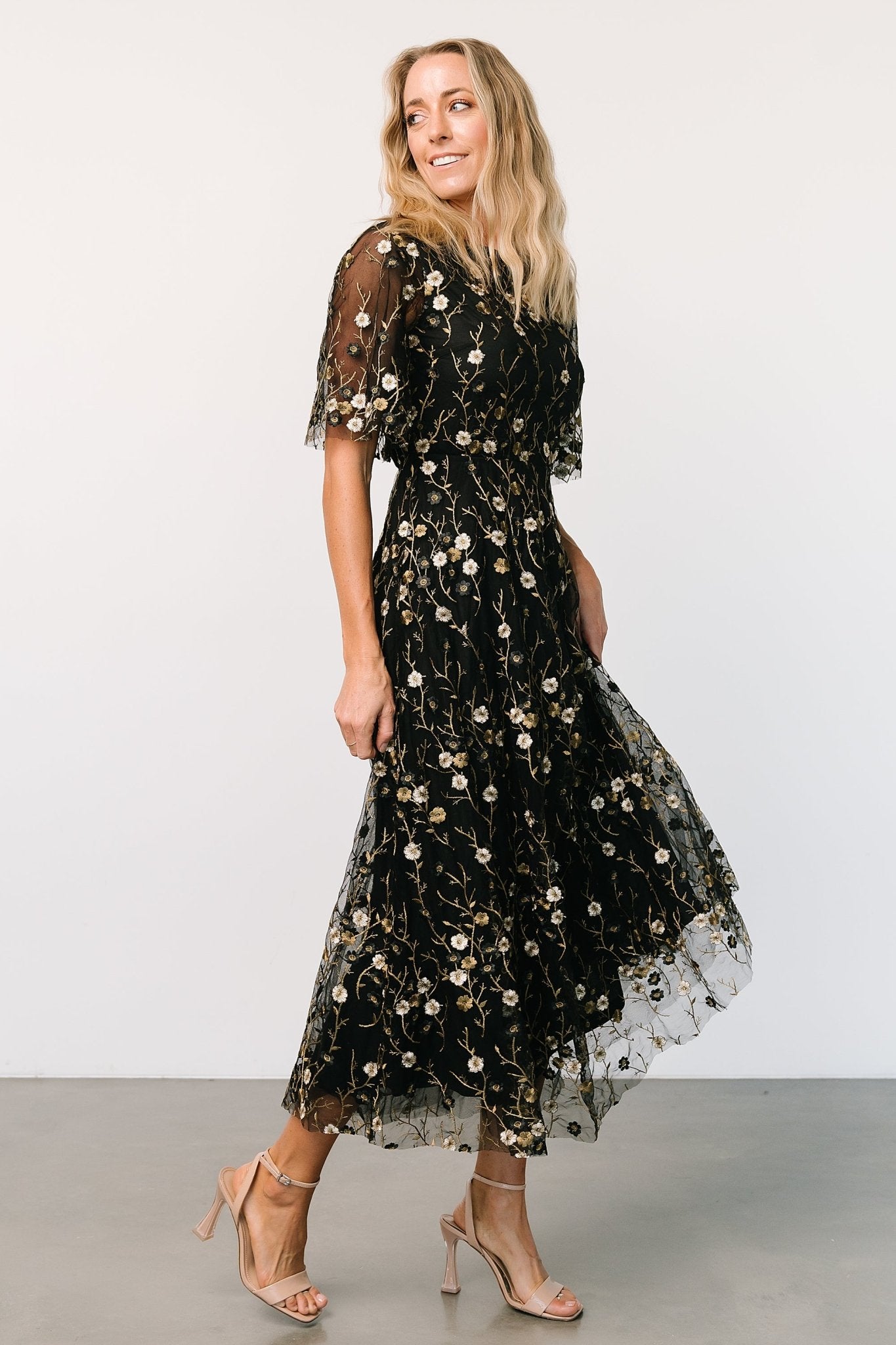 Arabella Embroidered Tulle Maxi Dress | Gold + Black - Baltic Born