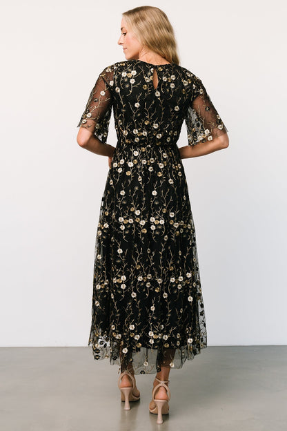 Arabella Embroidered Tulle Maxi Dress | Gold + Black - Baltic Born