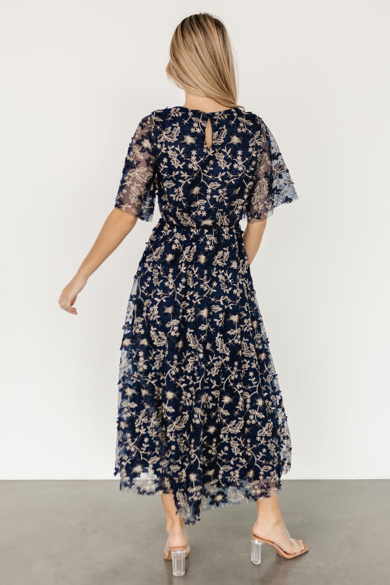 Arabella Embroidered Tulle Maxi Dress | Navy + Gold - Baltic Born