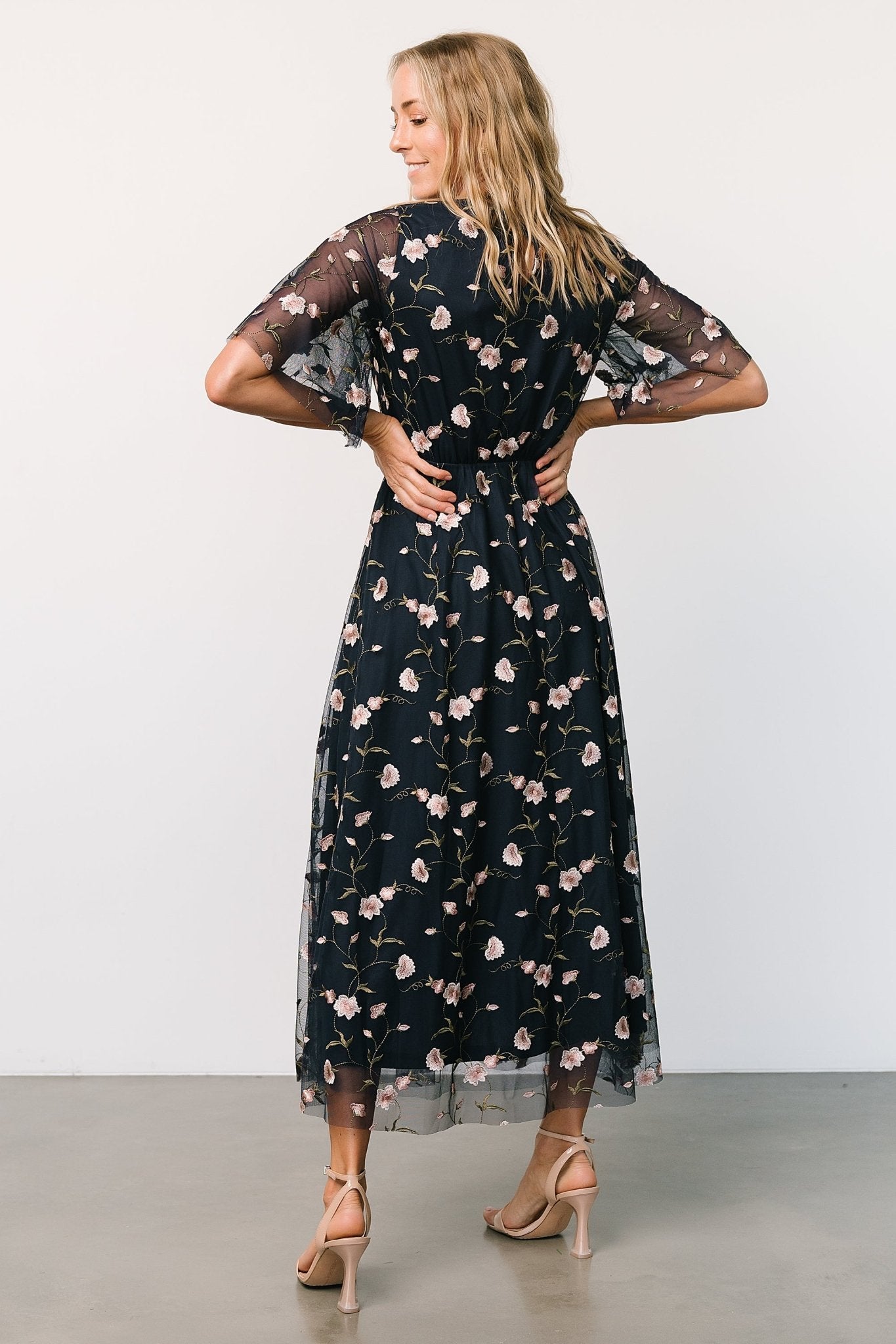 Arabella Embroidered Tulle Maxi Dress | Pink + Navy - Baltic Born