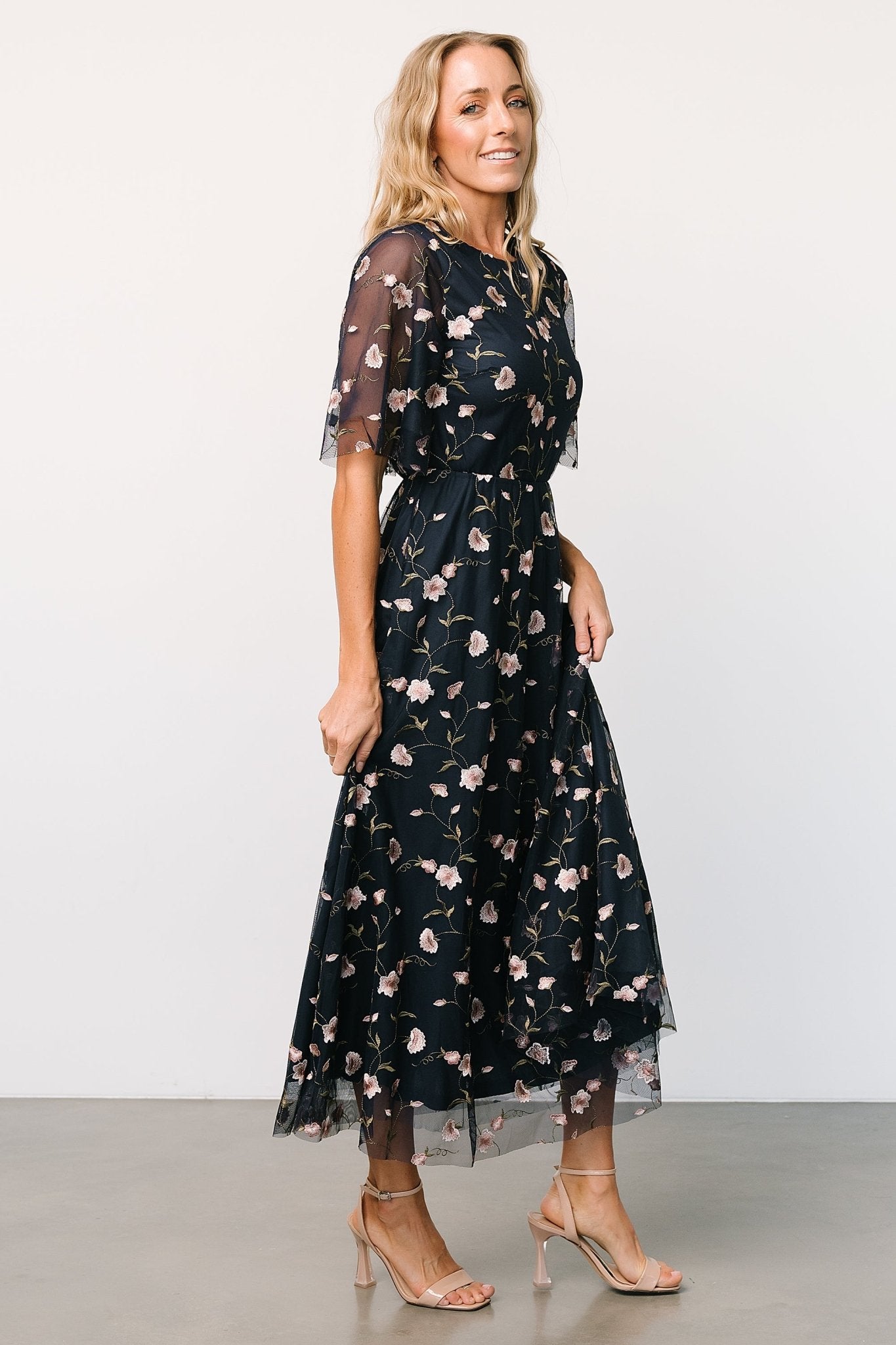 Arabella Embroidered Tulle Maxi Dress | Pink + Navy - Baltic Born