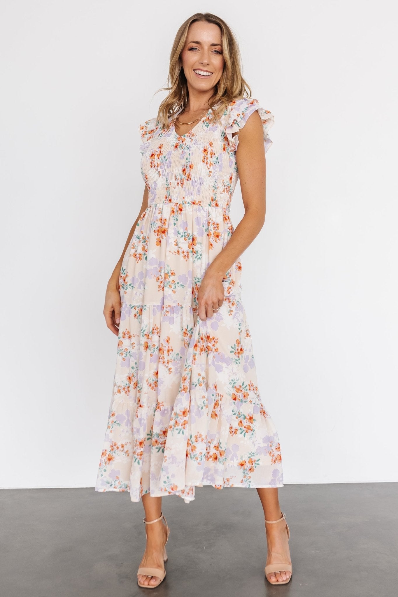 Arla Smocked Maxi Dress | Cream Floral | Baltic Born