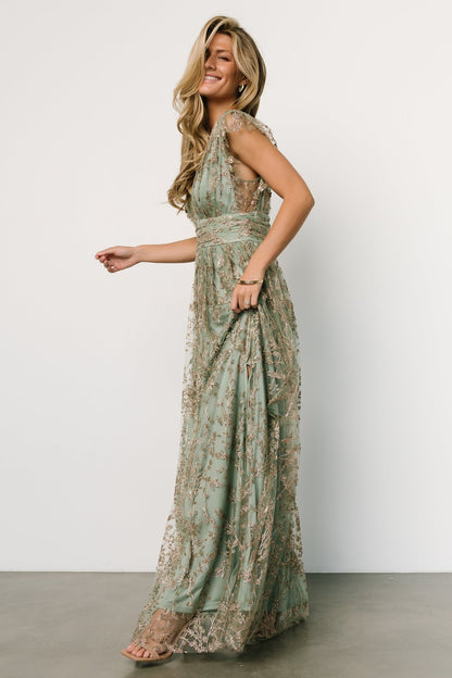 Arlene Shimmer Gown | Sage + Gold - Baltic Born