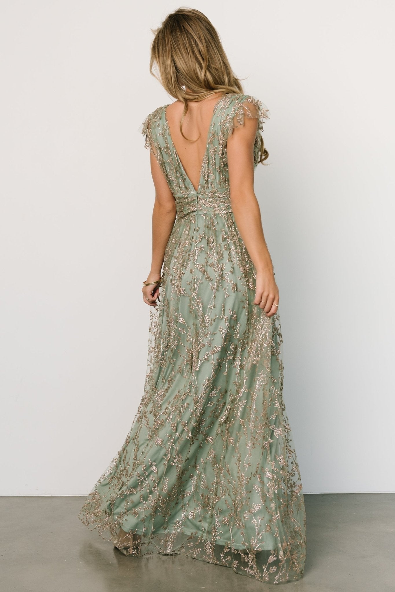 Arlene Shimmer Gown | Sage + Gold - Baltic Born