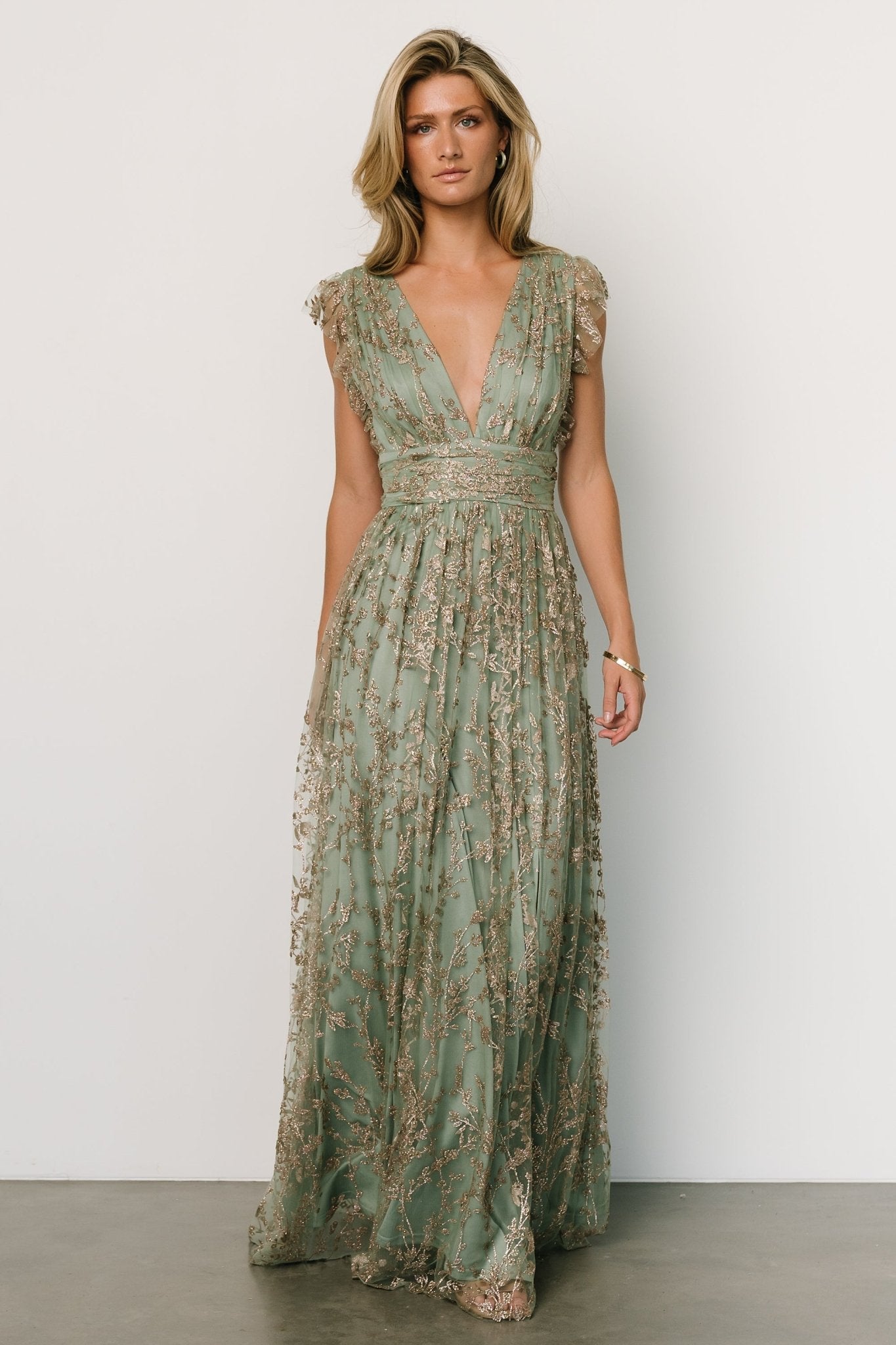 Arlene Shimmer Gown | Sage + Gold - Baltic Born