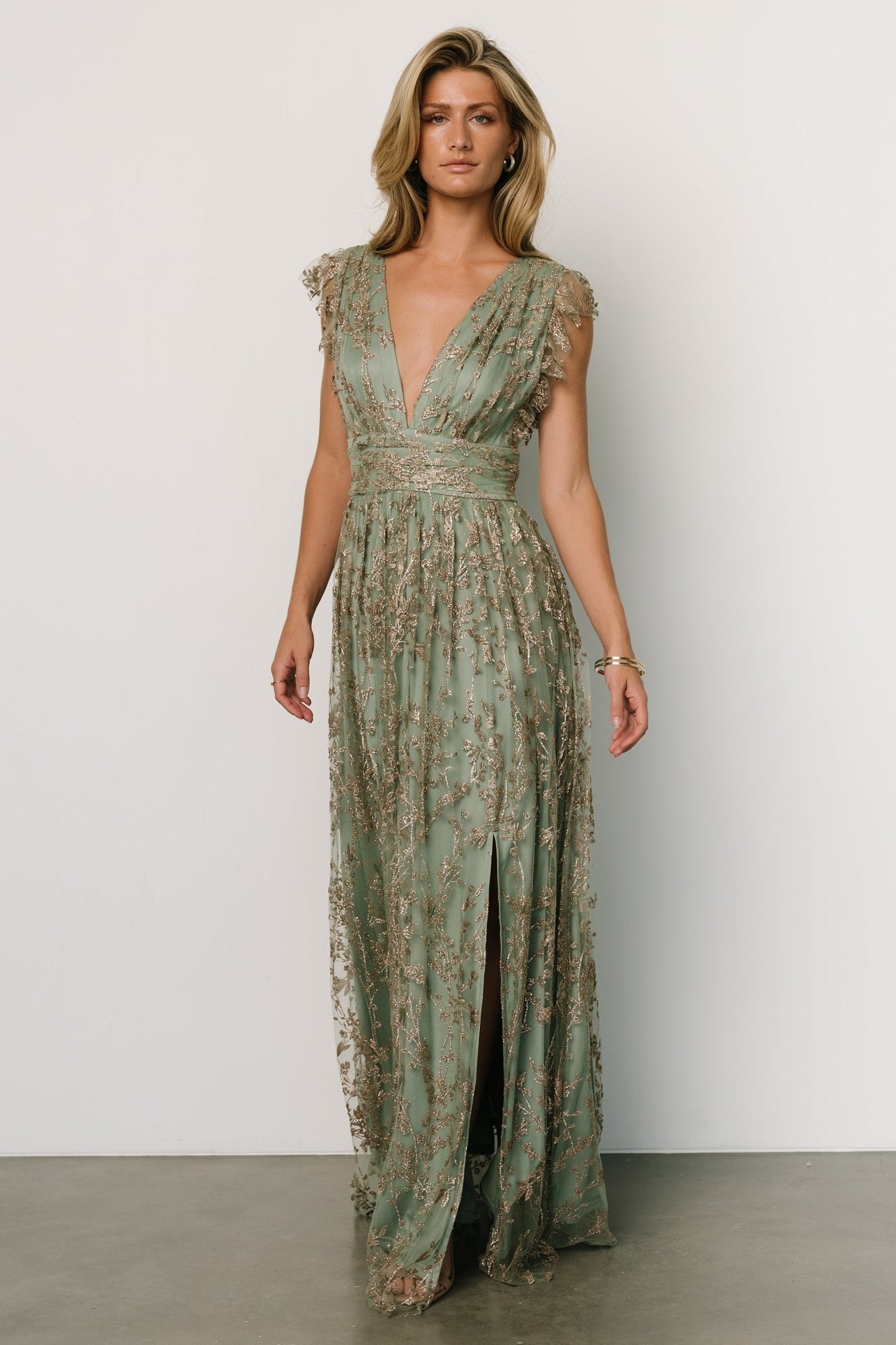 Arlene Shimmer Gown | Sage + Gold - Baltic Born