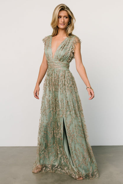 Arlene Shimmer Gown | Sage + Gold - Baltic Born