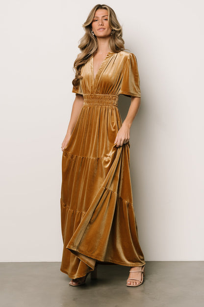 Artemis Velvet Maxi Dress | Dark Gold - Baltic Born