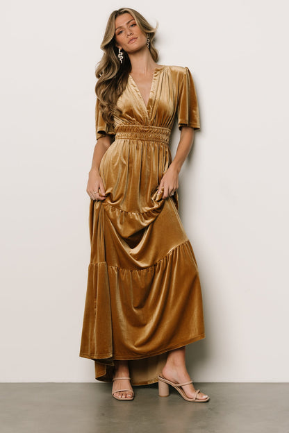 Artemis Velvet Maxi Dress | Dark Gold - Baltic Born