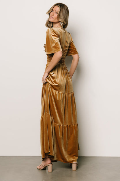 Artemis Velvet Maxi Dress | Dark Gold - Baltic Born