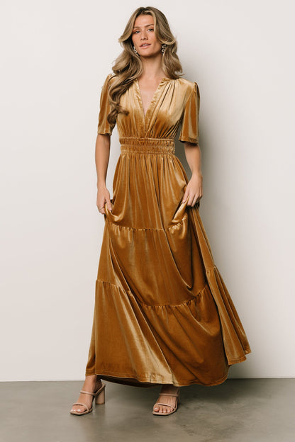 Artemis Velvet Maxi Dress | Dark Gold - Baltic Born