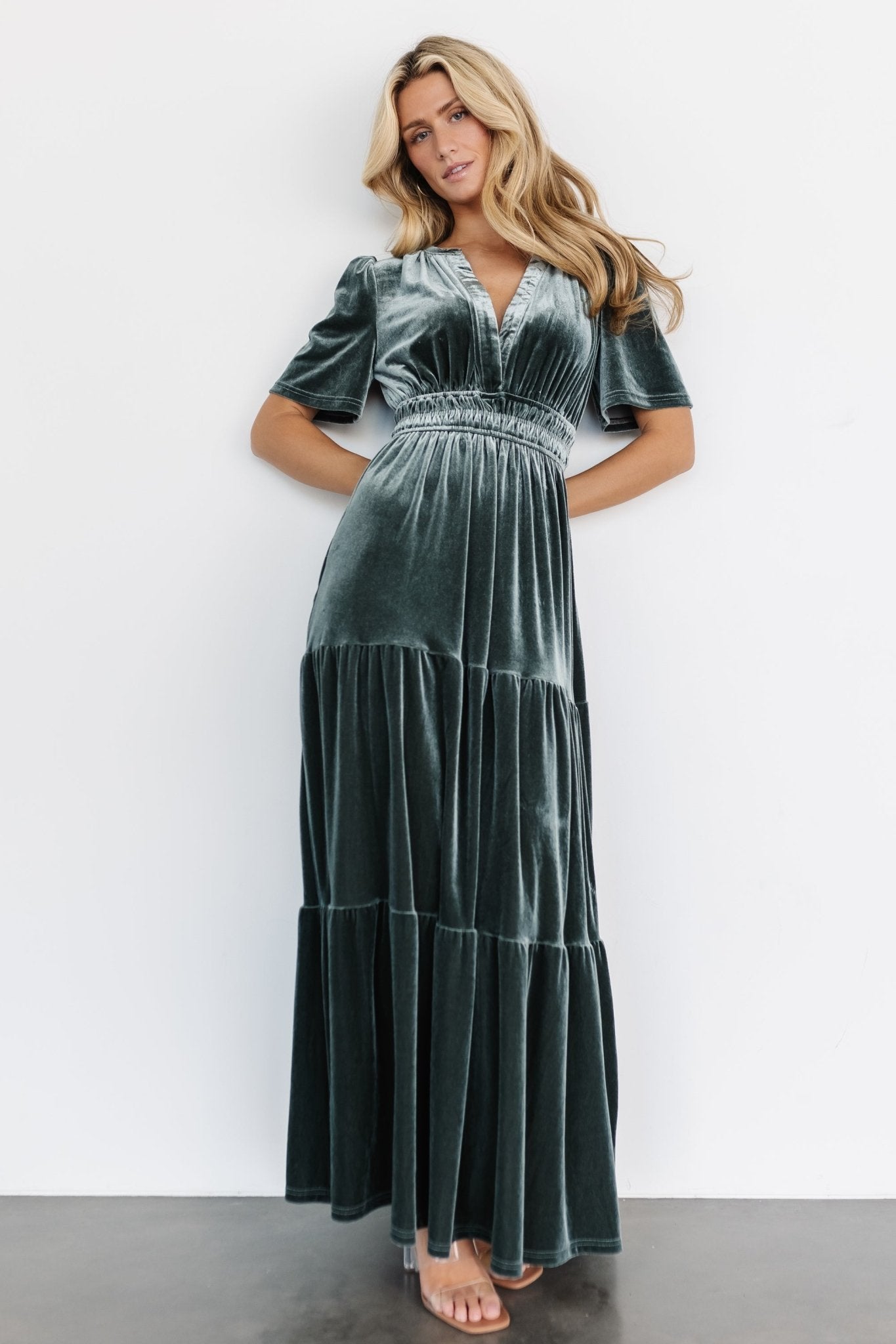 Artemis Velvet Maxi Dress | Eucalyptus - Baltic Born