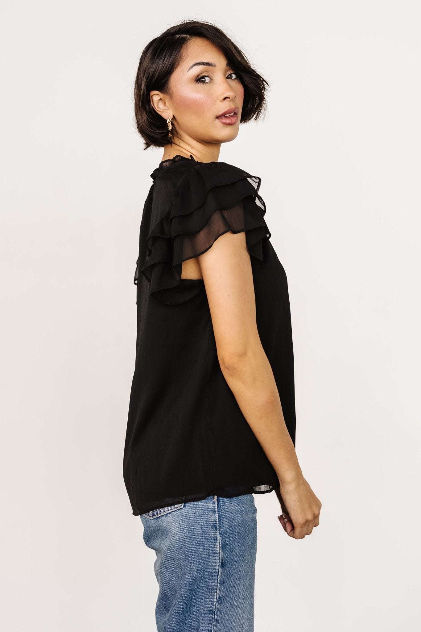 Asher Ruffle Sleeve Top | Black - Baltic Born