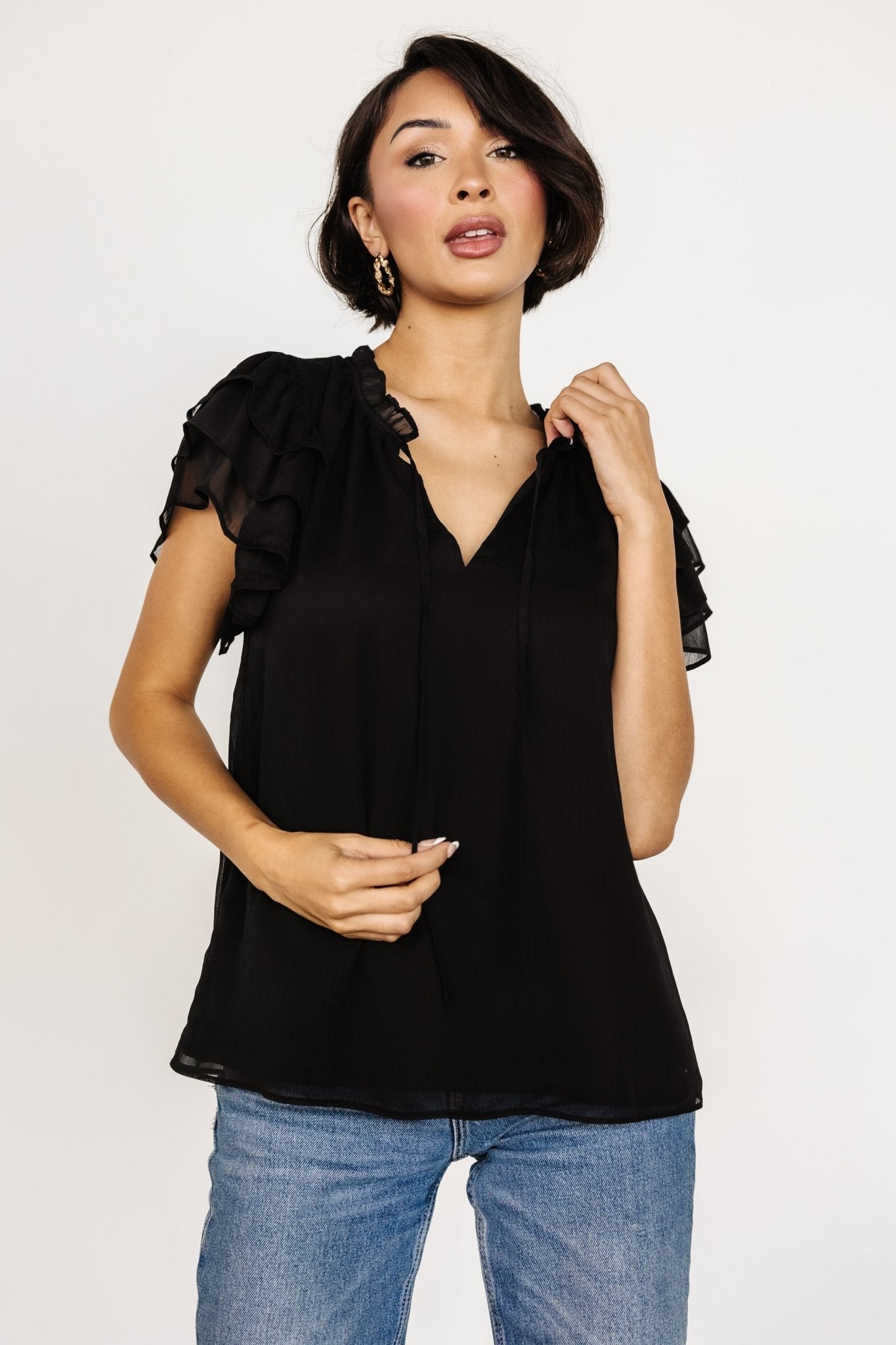 Asher Ruffle Sleeve Top | Black - Baltic Born