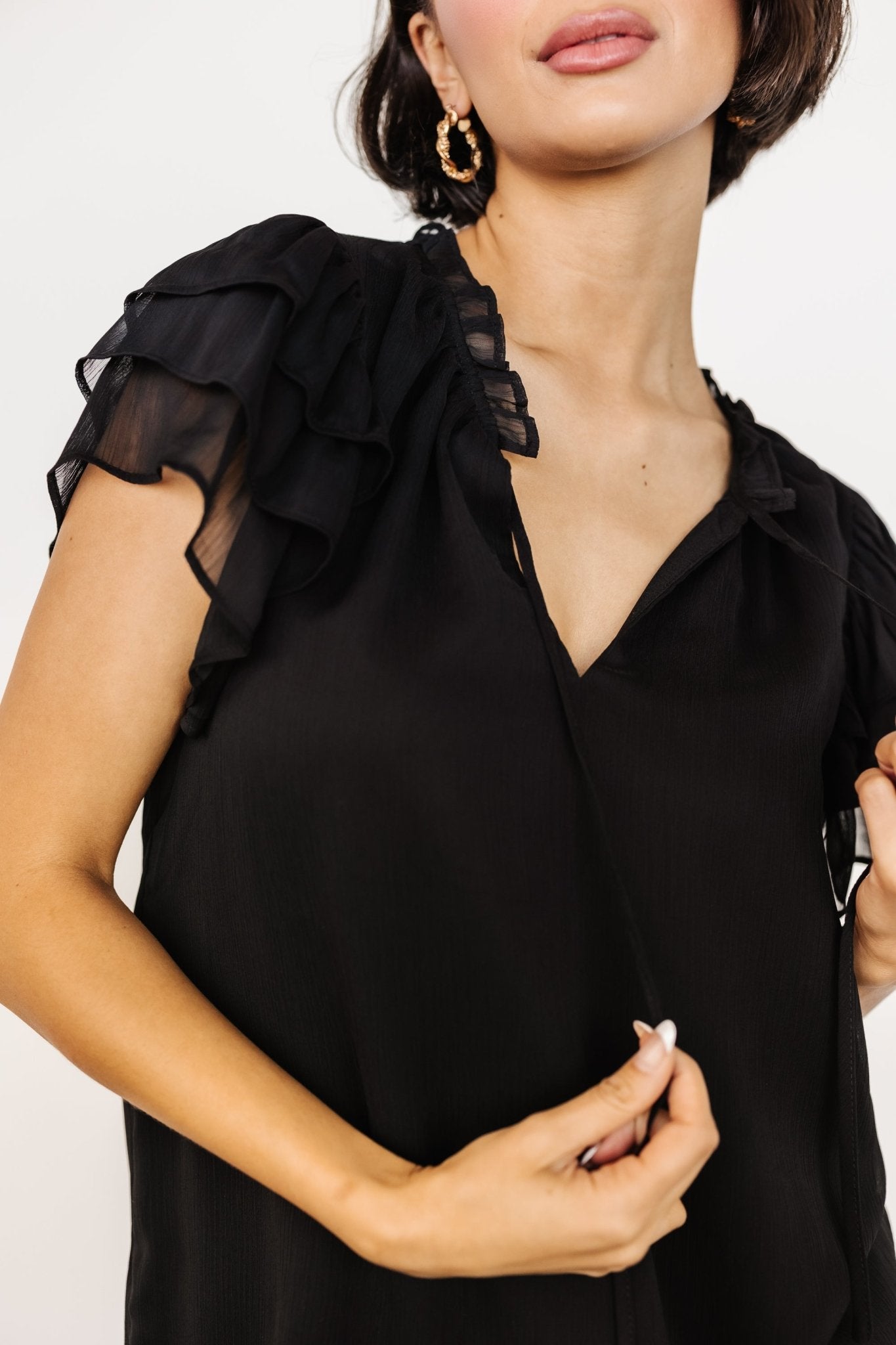 Asher Ruffle Sleeve Top | Black - Baltic Born