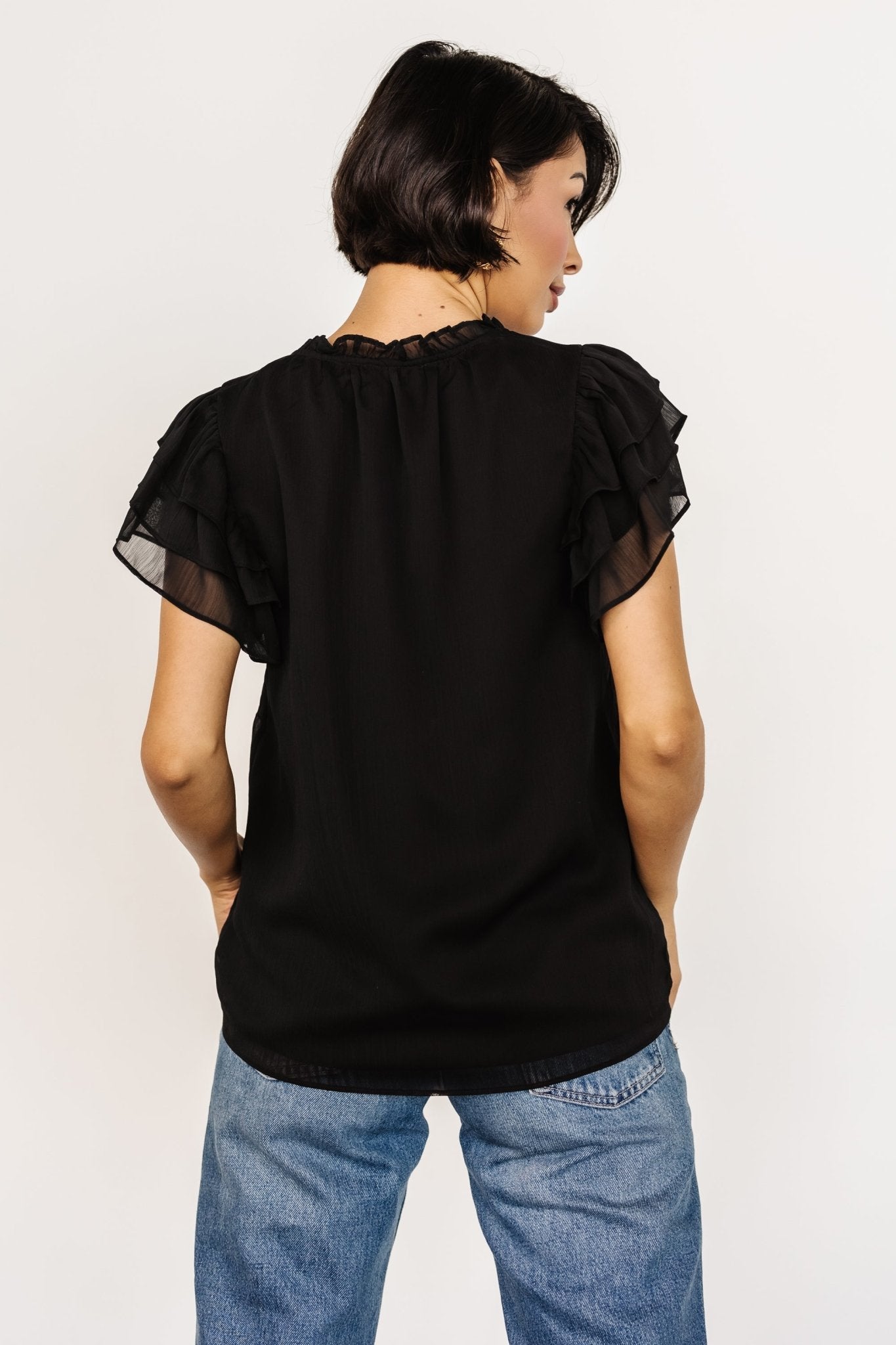 Asher Ruffle Sleeve Top | Black - Baltic Born