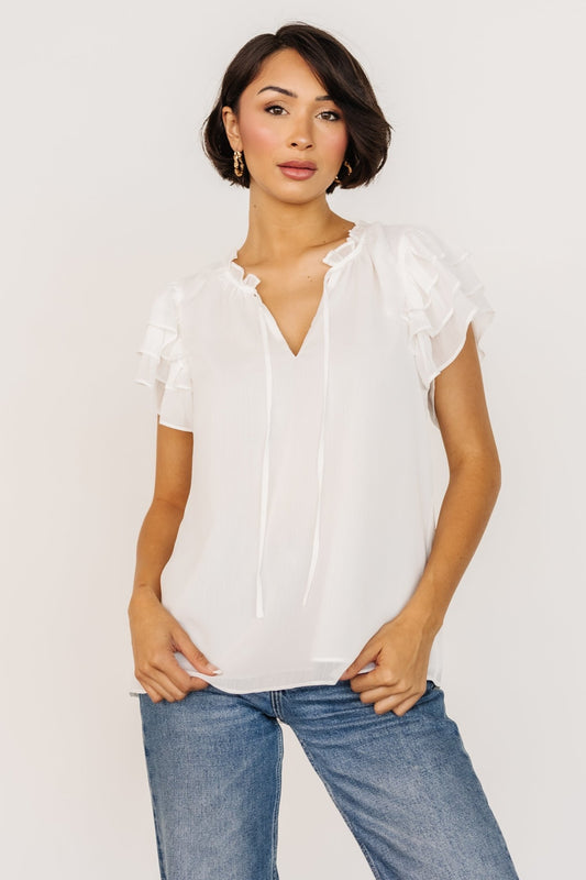 Asher Ruffle Sleeve Top | Off White - Baltic Born