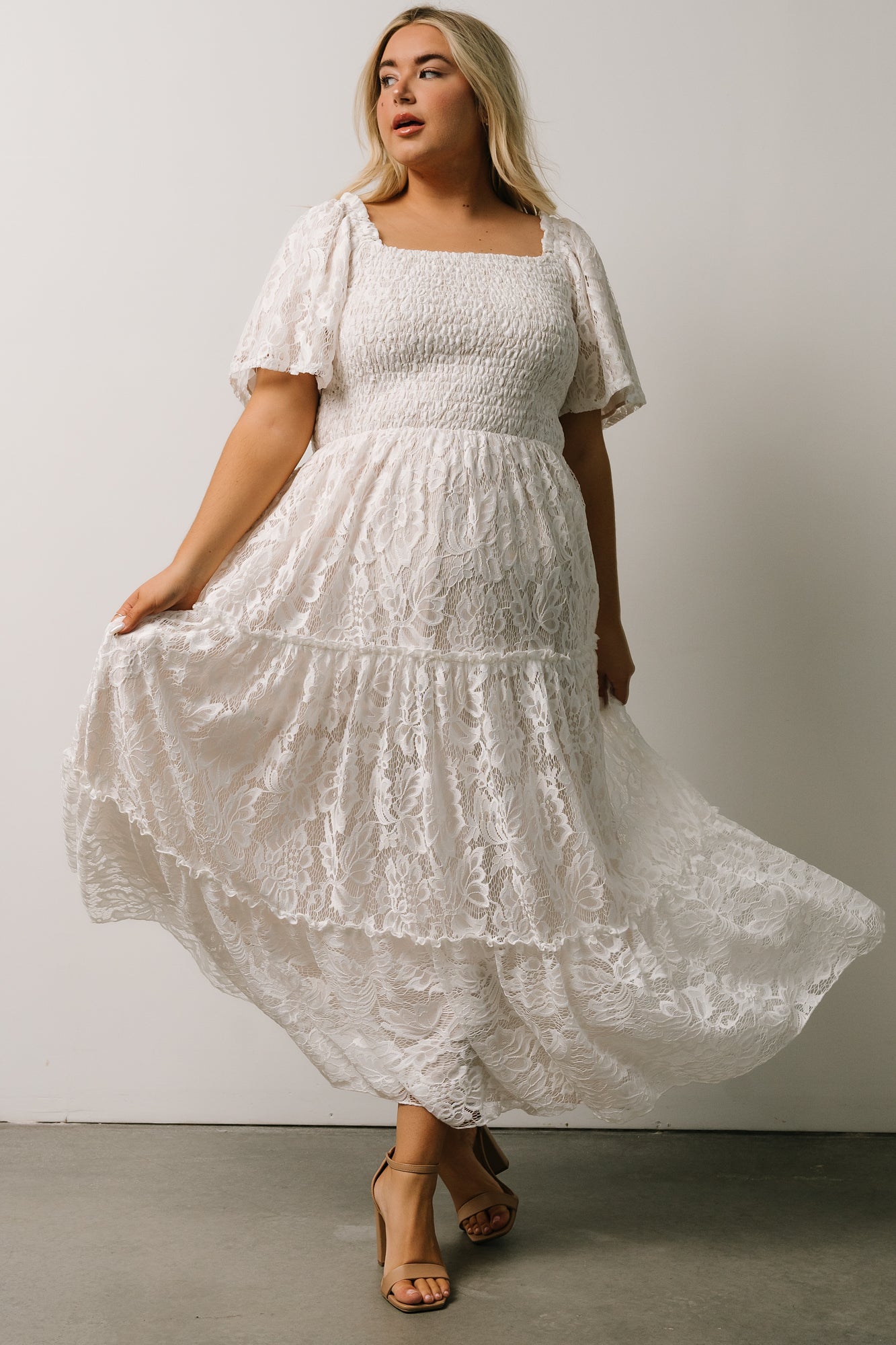 Aspen Smocked Lace Maxi Dress | Off White - Baltic Born