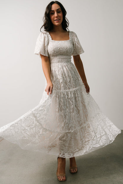 Aspen Smocked Lace Maxi Dress | Off White - Baltic Born