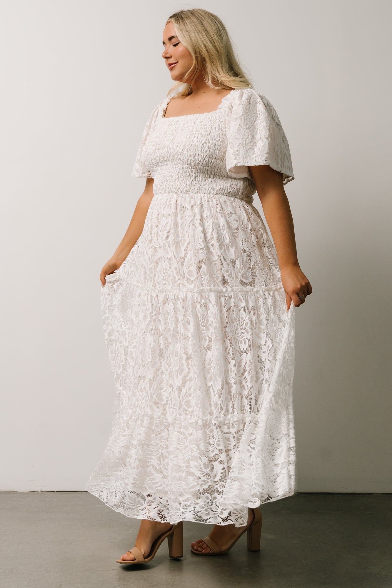 Aspen Smocked Lace Maxi Dress | Off White - Baltic Born