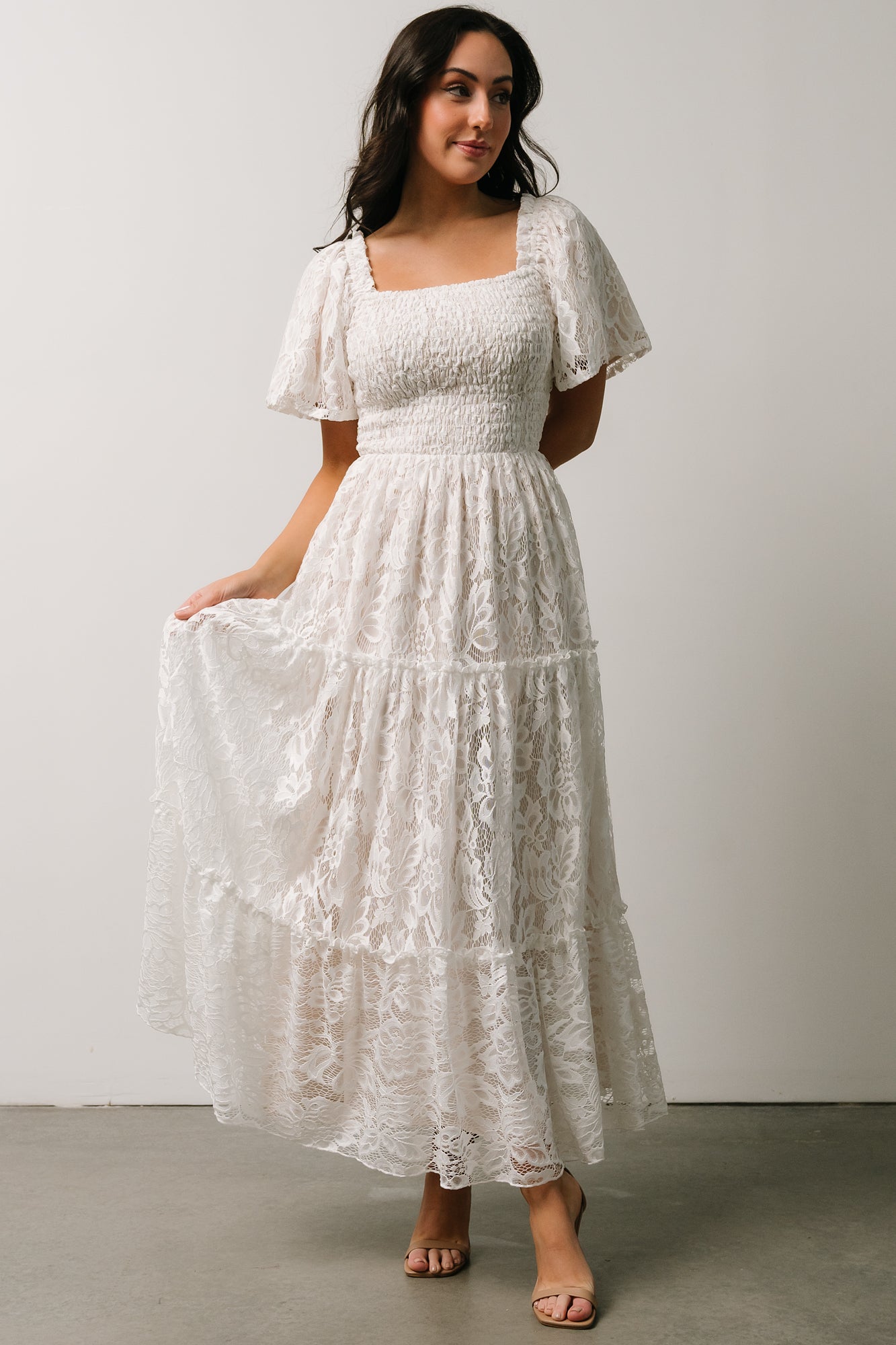 Aspen Smocked Lace Maxi Dress | Off White - Baltic Born