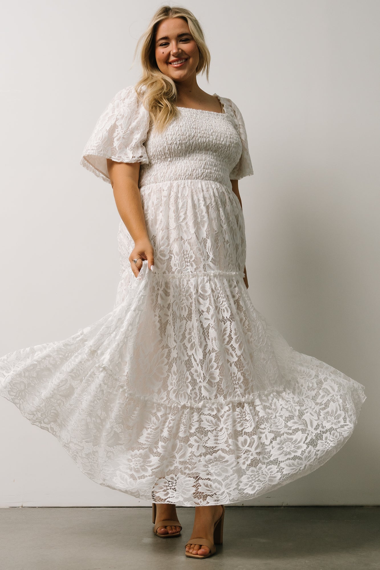 Aspen Smocked Lace Maxi Dress | Off White - Baltic Born