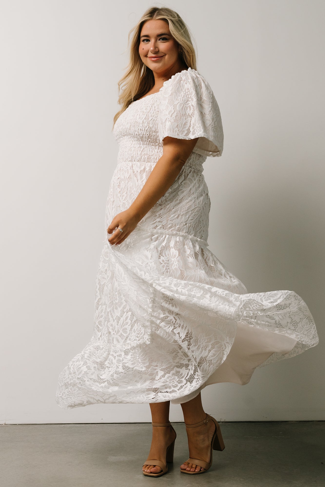 Aspen Smocked Lace Maxi Dress | Off White - Baltic Born