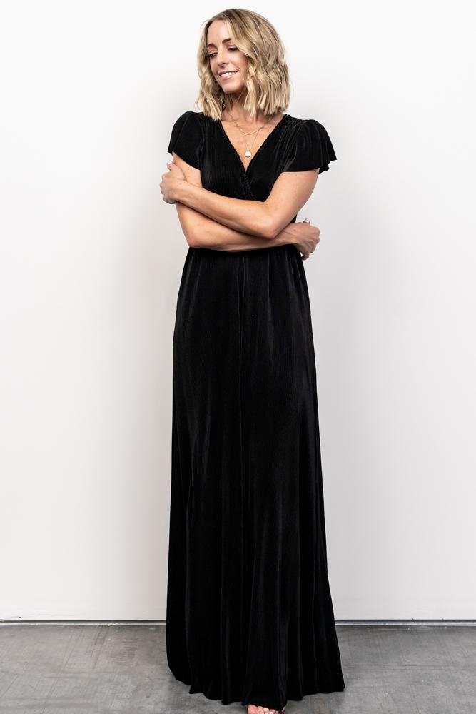 Athena Pleated Maxi Dress | Black - Baltic Born