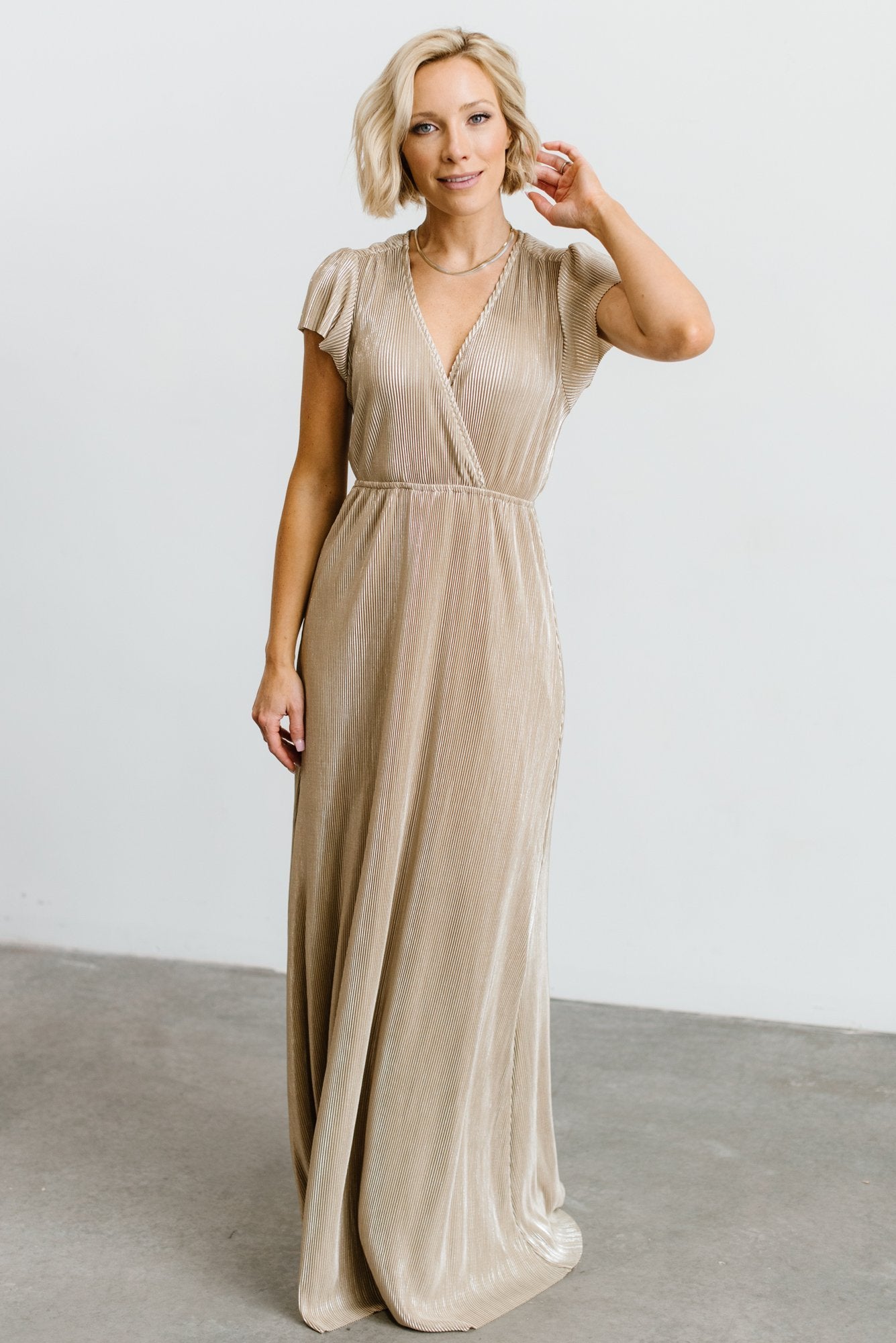 Athena Pleated Maxi Dress | Gold - Baltic Born