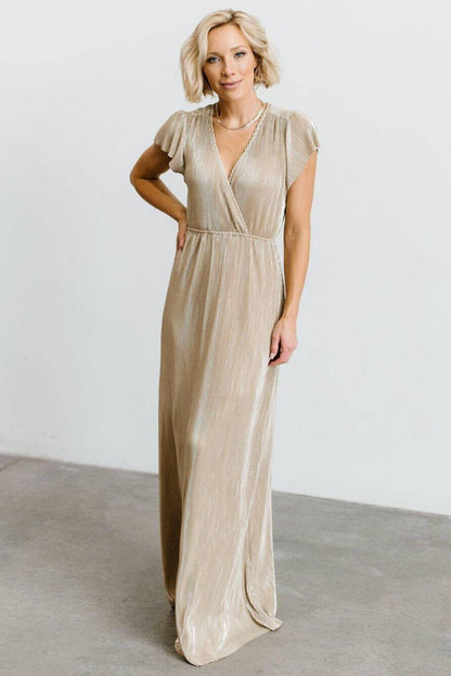 Athena Pleated Maxi Dress | Gold - Baltic Born