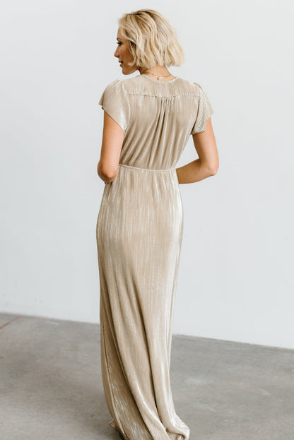 Athena Pleated Maxi Dress | Gold - Baltic Born