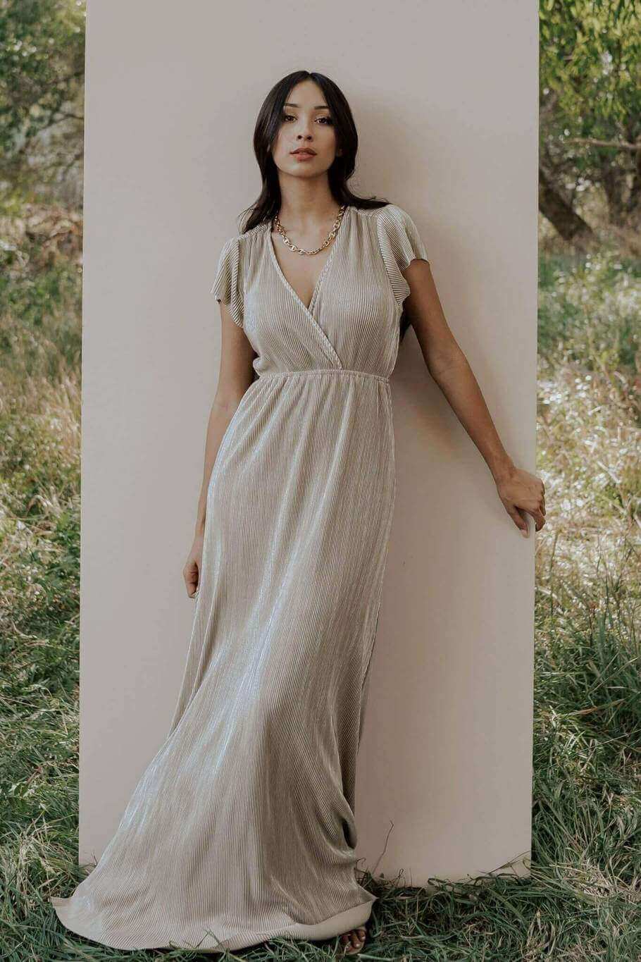 Athena Pleated Maxi Dress | Gold - Baltic Born