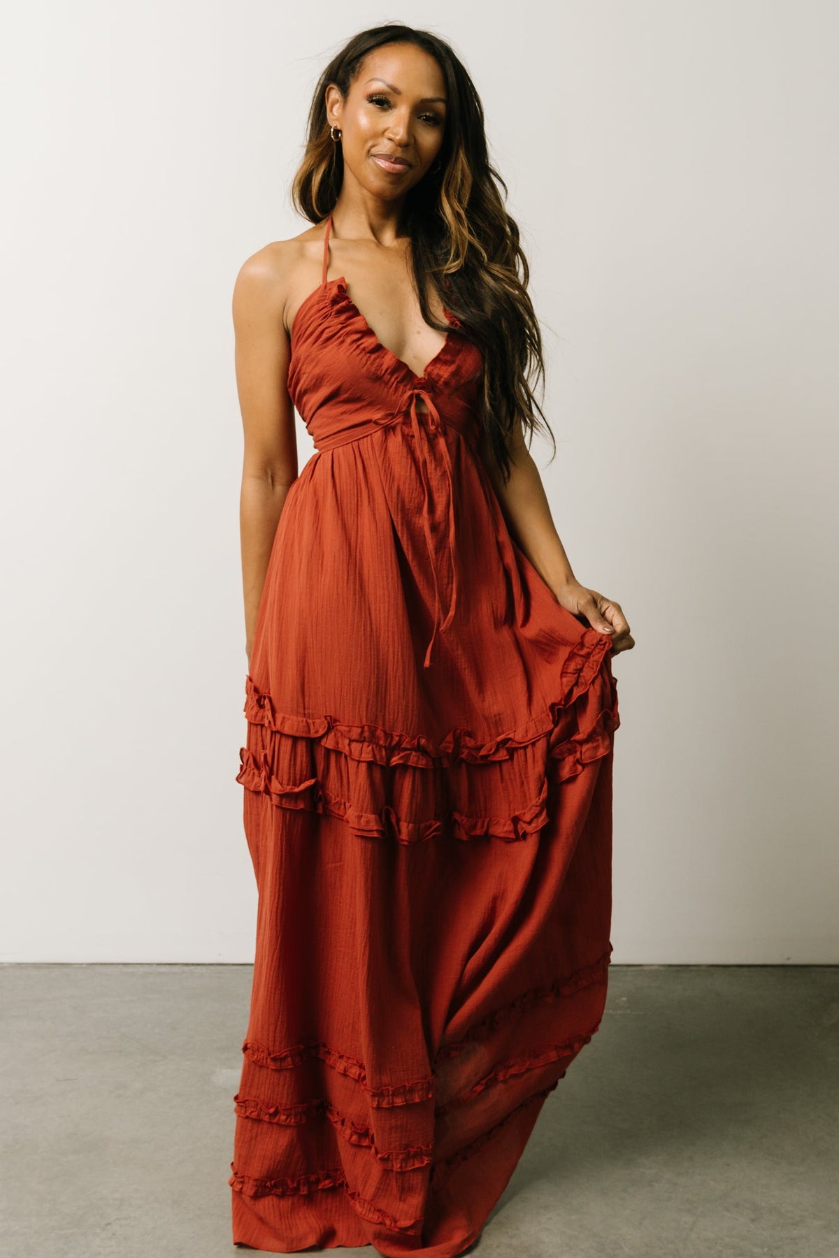 Orange halter neck maxi dress Clearance