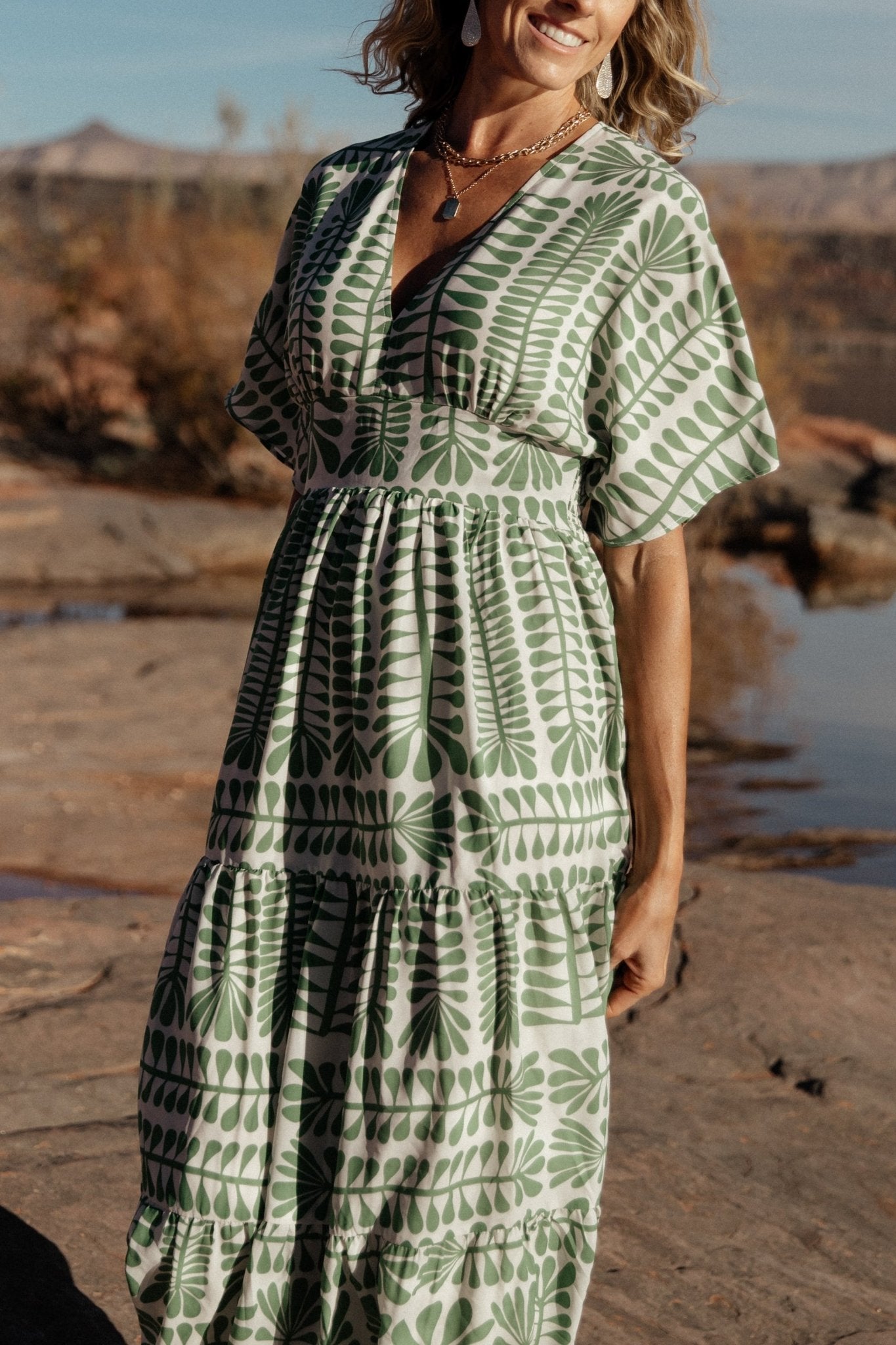 Austin Kimono Dress | Green Print - Baltic Born