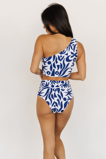 Bali High Rise Bikini Bottom | White + Navy - Baltic Born