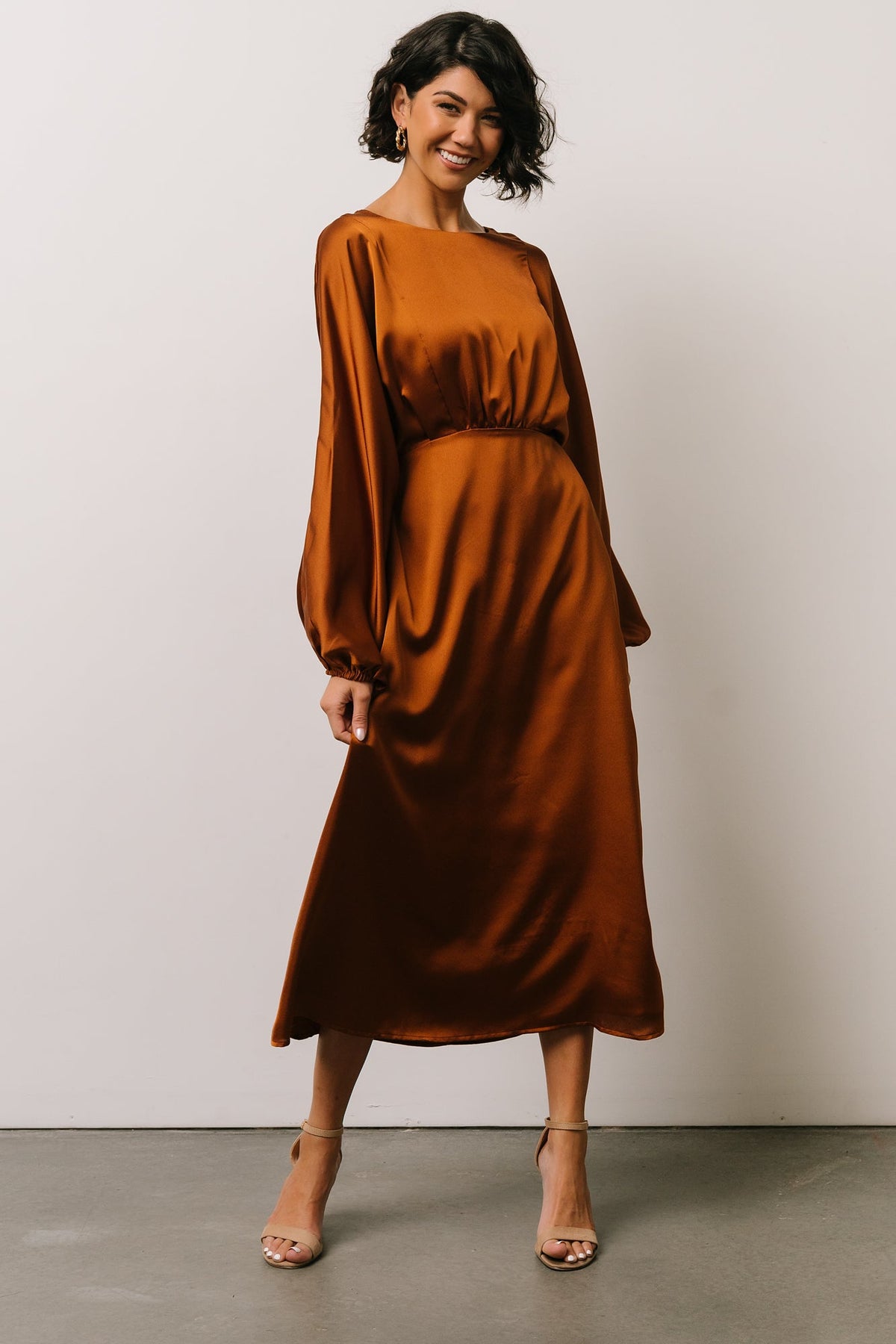 Bronze satin best sale maxi dress