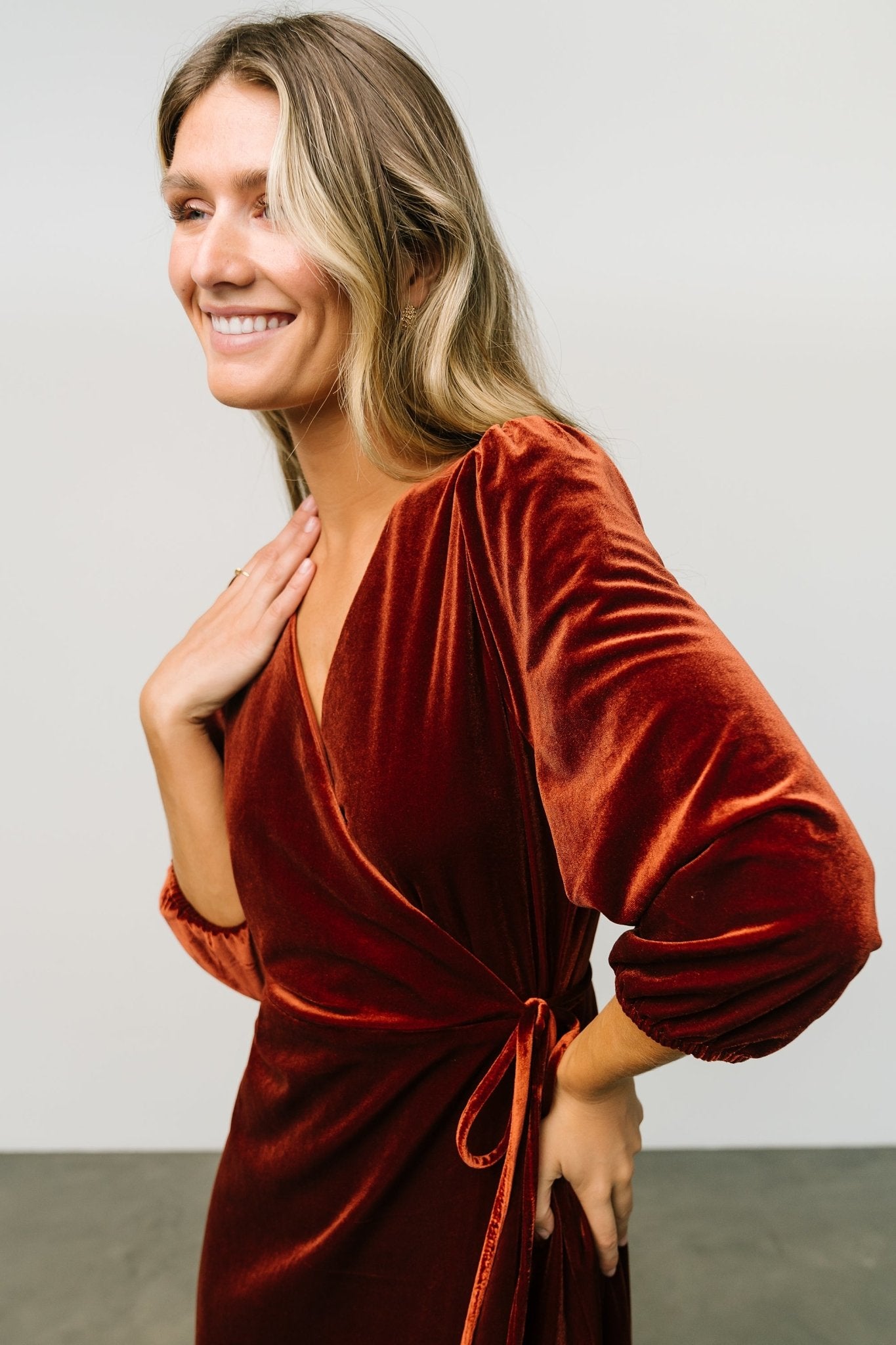 Beckinsale Velvet Wrap Dress | Cinnamon - Baltic Born