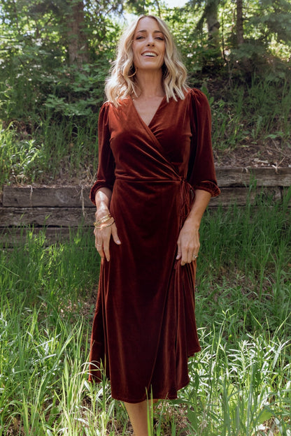 Beckinsale Velvet Wrap Dress | Cinnamon - Baltic Born